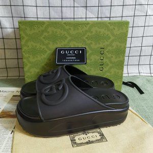 Authentic Gucci Miami Embossed Rubber Slide with Interlocking G